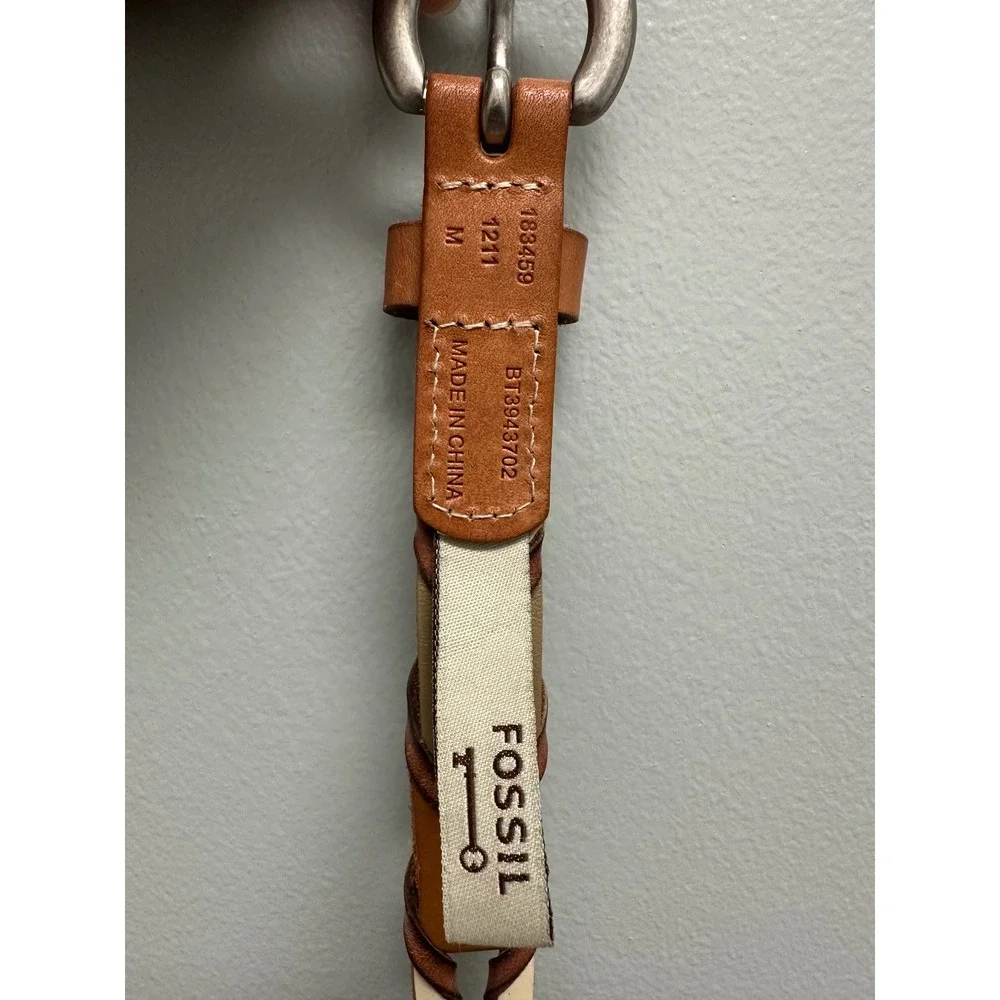 Fossil Womens Braided Leather Belt Multi-Tone Brown Tan Cream Size M BT3943702